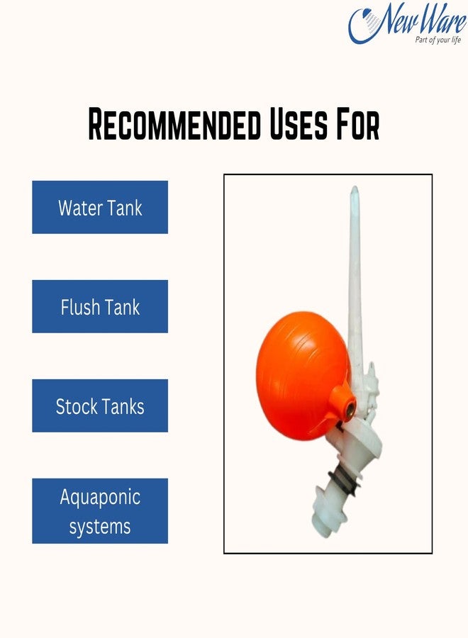 NEW WARE طقم صمام عائم كروي من البلاستيك PVC من نوع New Ware Parry مع كرة - صمام عائم متين لخزان التدفق، ملحق للمرحاض المنزلي (أبيض) - Image 2